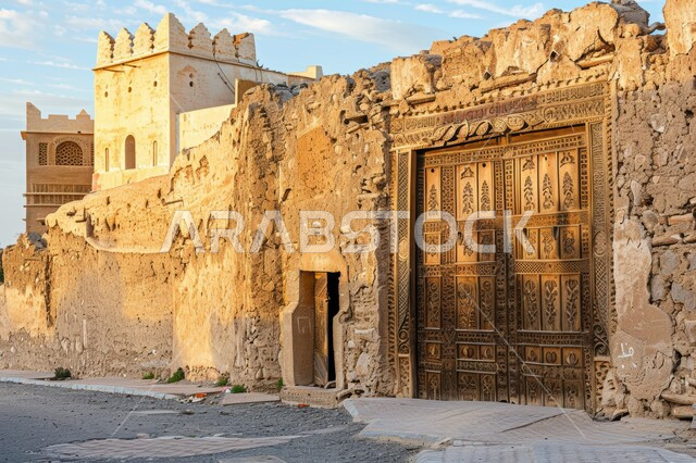 الفنون الهندسية المعمارية والتصاميم الاسلامية للأبواب القديمة في المملكة العربية السعودية, الابواب المصنوعة على الطراز الخشبي القديم, باب خشبي منحوت بالنقوش والزخارف التراثية العربية