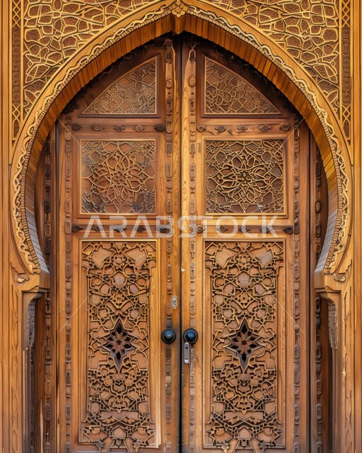 الابواب المصنوعة على الطراز الخشبي القديم, الفنون الهندسية المعمارية والتصاميم الاسلامية للأبواب القديمة في المملكة العربية السعودية, باب خشبي منحوت بالنقوش والزخارف التراثية العربية