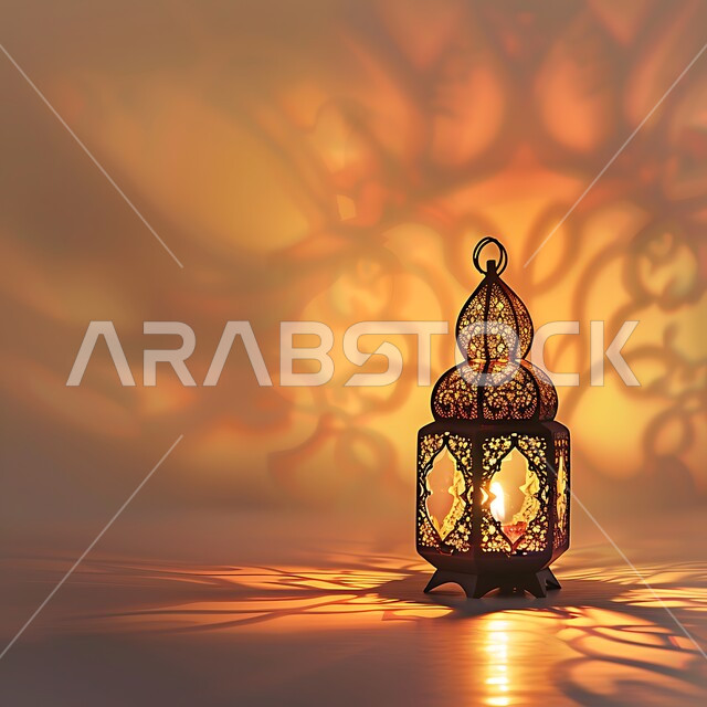 التقاليد والعادات العربية في زينة الأعياد والمناسبات الدينية، تحف وديكورات تقليدية للاحتفال بقدوم الشهر الفضيل، الأجواء الرمضانية والروحانية الإسلامية، فانوس معدني مزخرف مضيء
