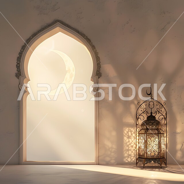 التقاليد والعادات العربية في زينة الأعياد والمناسبات الدينية، تحف وديكورات تقليدية للاحتفال بقدوم الشهر الفضيل، الأجواء الرمضانية والروحانية الإسلامية، فانوس معدني مزخرف مضيء