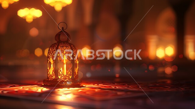 التقاليد والعادات العربية في زينة الأعياد والمناسبات الدينية، تحف وديكورات تقليدية للاحتفال بقدوم الشهر الفضيل، الأجواء الرمضانية والروحانية الإسلامية، فانوس معدني مزخرف مضيء