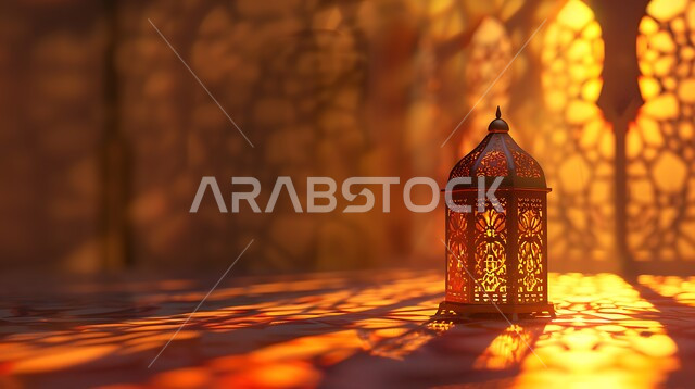 التقاليد والعادات العربية في زينة الأعياد والمناسبات الدينية، تحف وديكورات تقليدية للاحتفال بقدوم الشهر الفضيل، الأجواء الرمضانية والروحانية الإسلامية، فانوس معدني مزخرف مضيء