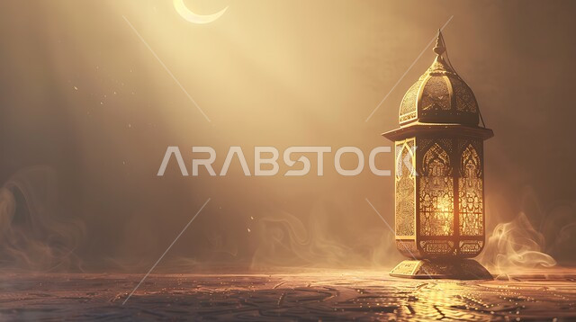 التقاليد والعادات العربية في زينة الأعياد والمناسبات الدينية، تحف وديكورات تقليدية للاحتفال بقدوم الشهر الفضيل، الأجواء الرمضانية والروحانية الإسلامية، فانوس معدني مزخرف مضيء