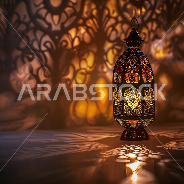 تحف وديكورات تقليدية للاحتفال بقدوم الشهر الفضيل، الأجواء الرمضانية والروحانية الإسلامية، فانوس معدني مزخرف مضيء، التقاليد والعادات العربية في زينة الأعياد والمناسبات الدينية