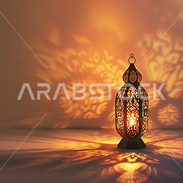 تحف وديكورات تقليدية للاحتفال بقدوم الشهر الفضيل، الأجواء الرمضانية والروحانية الإسلامية، فانوس معدني مزخرف مضيء، التقاليد والعادات العربية في زينة الأعياد والمناسبات الدينية