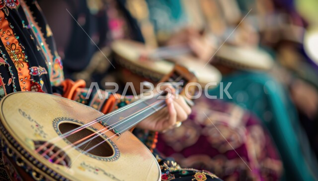 ممارسة هواية العزف باستخدام آلة الكمان الوترية، مجموعة من الشابات الخليجيات السعوديات المحجبات يقومون بالعزف على آلة الكمان، تقديم البرامج والفنون الموسيقية والفن المسرحي، مواهب فنية موسيقية، جلسة وناسة وطرب