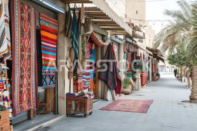 الفن التراثي الحرفي التقليدي، منتجات محليه وطنيه متميزه، التطريز الفاخر على الاقمشه الملونه في الأسواق الشعبية في المملكة العربية السعوديه، المنسوجات مع نقوش و زخارف مميزة, مفهوم التجارة و تبادل الثقافات بين الدول