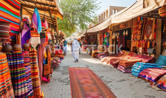الفن التراثي الحرفي التقليدي، منتجات محليه وطنيه متميزه، التطريز الفاخر على الاقمشه الملونه في الأسواق الشعبية في المملكة العربية السعوديه، المنسوجات مع نقوش و زخارف مميزة, مفهوم التجارة و تبادل الثقافات بين الدول