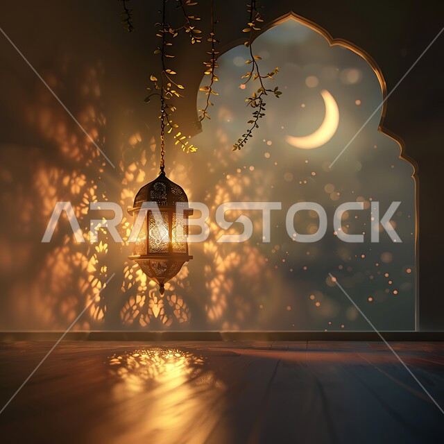 العادات والتقاليد العربية في زينة الأعياد والمناسبات الدينية، النقوش المميزة للفوانيس المعدنية المعلقة، الاستعداد لاستقبال شهر رمضان المبارك، منظر الهلال في السماء