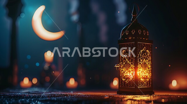 العادات والتقاليد العربية في زينة الأعياد والمناسبات الدينية، النقوش المميزة للفوانيس المعدنية، الاستعداد لاستقبال شهر رمضان المبارك، منظر الهلال في السماء