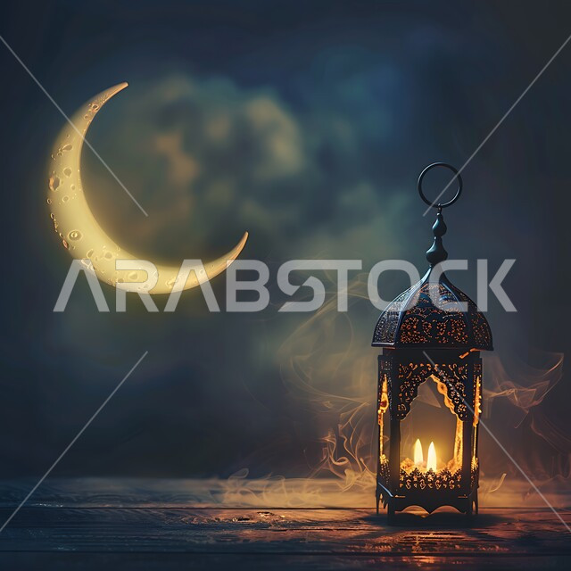 النقوش المميزة للفوانيس المعدنية، الاحتفال بالمناسبات والأعياد الدينية،  الاستعداد لاستقبال شهر رمضان المبارك، الزينة والاكسسوارات العربية، منظر الهلال في السماء