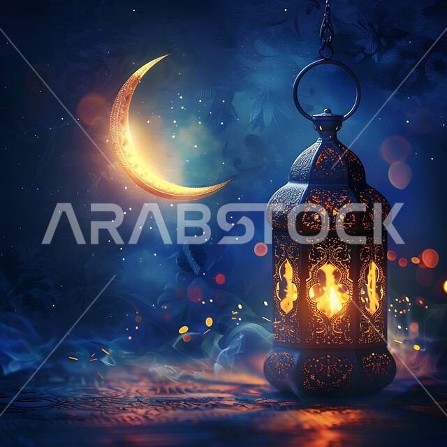 النقوش المميزة للفوانيس المعدنية، الاحتفال بالمناسبات والأعياد الدينية،  الاستعداد لاستقبال شهر رمضان المبارك، الزينة والاكسسوارات العربية، منظر الهلال في السماء