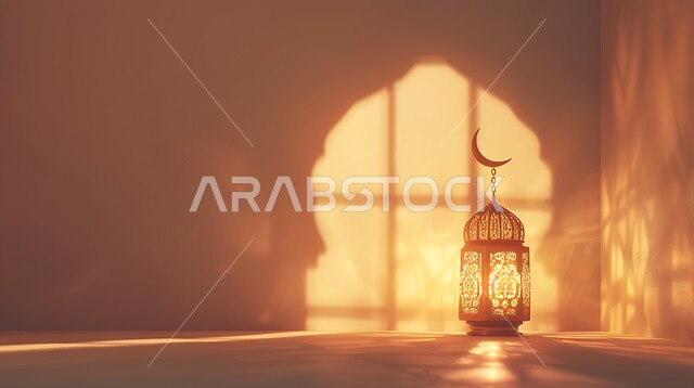 الزينة والاكسسوارات العربية والفن الإسلامي،  تحف تقليدية للاحتفال بقدوم شهر الخير، فانوس معدني مزخرف مضيء،  أنوار وديكورات في الأجواء الرمضانية الروحانية