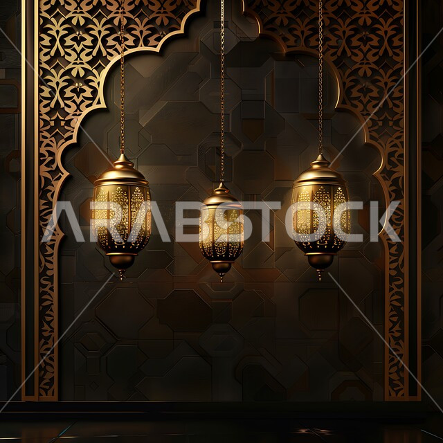 الأجواء الرمضانية الروحانية، مصابح و تحف تقليدية للاحتفال بقدوم شهر الخير, المناسبات والأعياد الدينية الإسلامية في المملكة العربية السعودية, فوانيس عربية معدنية تقليدية مزخرفة مضاءة ومعلقة