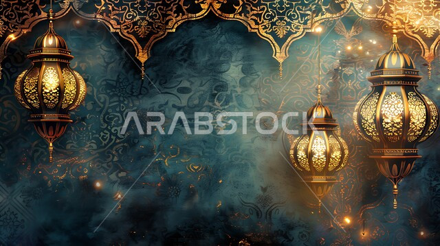 الأجواء الرمضانية الروحانية، مصابح و تحف تقليدية للاحتفال بقدوم شهر الخير, المناسبات والأعياد الدينية الإسلامية في المملكة العربية السعودية, فوانيس عربية معدنية تقليدية مزخرفة مضاءة ومعلقة
