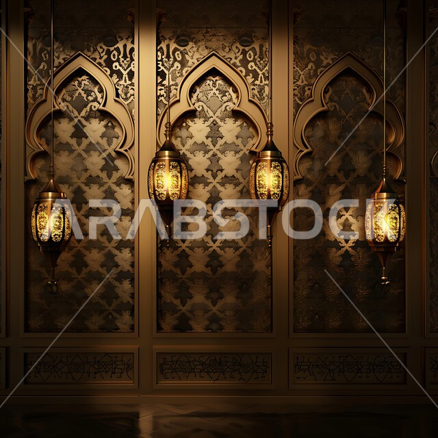 فوانيس وتحف وديكورات تقليدية للاحتفال بقدوم شهر الخير، أجواء رمضانية وروحانية إسلامية، مصابيح عربية معدنية مزخرفة مضيئة، الاستمتاع بالأجواء الروحاينة الدينية، العادات والتقاليد العربية في زينة الأعياد والمناسبات الدينية