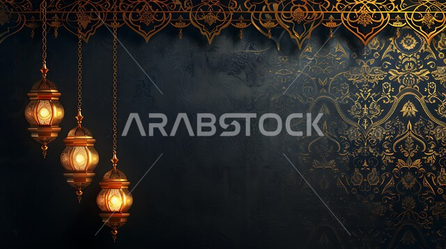 العادات والتقاليد العربية في زينة الأعياد والمناسبات الدينية، فوانيس وتحف وديكورات تقليدية للاحتفال بقدوم شهر الخير، أجواء رمضانية وروحانية إسلامية، مصابيح عربية معدنية مزخرفة مضيئة، الاستمتاع بالأجواء الروحاينة الدينية