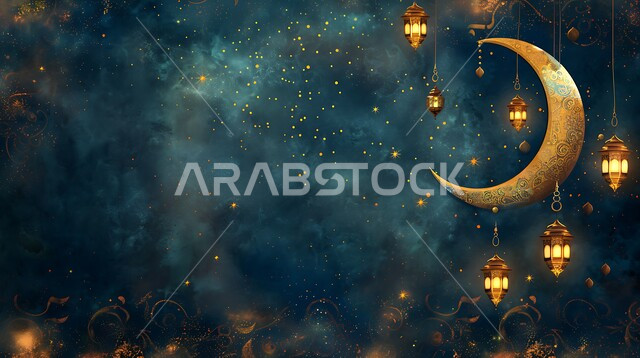 الاستمتاع بالأجواء الروحاينة الدينية، العادات والتقاليد العربية في زينة الأعياد والمناسبات الدينية، فوانيس وتحف وديكورات تقليدية للاحتفال بقدوم شهر الخير، أجواء رمضانية وروحانية إسلامية، مصابيح عربية معدنية مزخرفة مضيئة مع الهلال