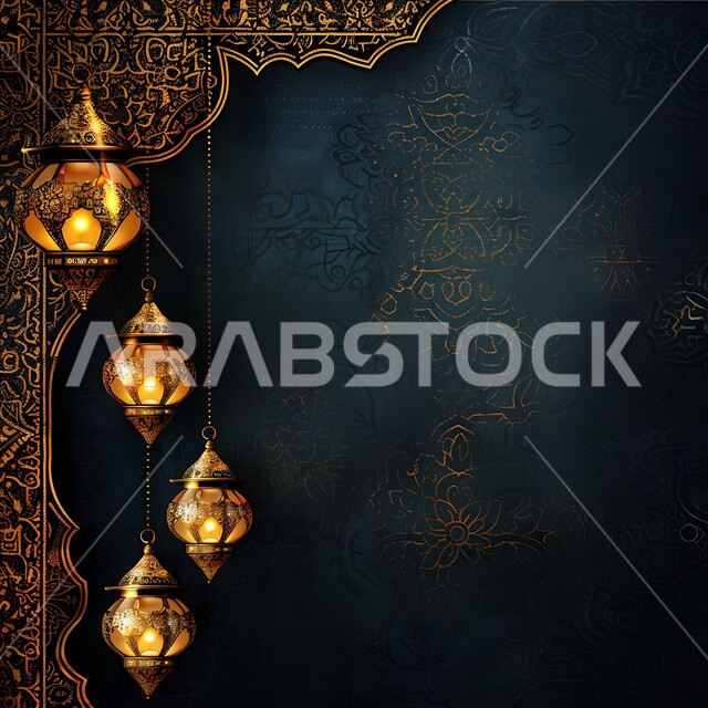 البهجة والفرح بقدوم شهر الخير, ديكورات وزينة رمضان المبارك, الفوانيس المعدنية التقليدية المزخرفة المعلقة في الأجواء الروحانية، الاحتفال بالمناسبات والأعياد الدينية، النقوش المميزة للمصابيح الشرقية