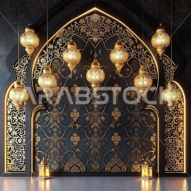 العادات والتقاليد العربية في زينة الأعياد والمناسبات الدينية، فوانيس وتحف وديكورات تقليدية للاحتفال بقدوم شهر الخير، أجواء رمضانية وروحانية إسلامية، مصابيح معدنية مزخرفة مضيئة، الاستعداد لاستقبال رمضان المبارك
