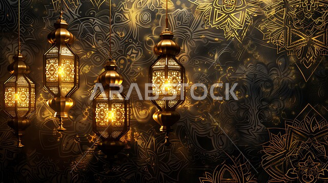 العادات والتقاليد العربية في زينة الأعياد والمناسبات الدينية، فوانيس وتحف وديكورات تقليدية للاحتفال بقدوم شهر الخير، أجواء رمضانية وروحانية إسلامية، مصابيح معدنية مزخرفة مضيئة، الاستعداد لاستقبال رمضان المبارك