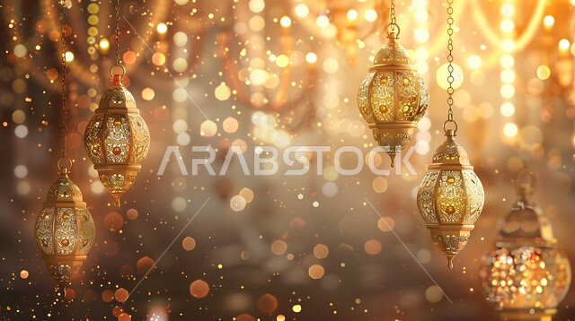 مفهوم الاحتفال بالمناسبات والأعياد الدينية الاسلامية في المملكة العربية السعودية، ديكورات وزينة رمضان المبارك, الفوانيس المعدنية التقليدية المضاءة المعلقة, البهجة بقدوم شهر الخير، الأجواء الروحانية المتميزة