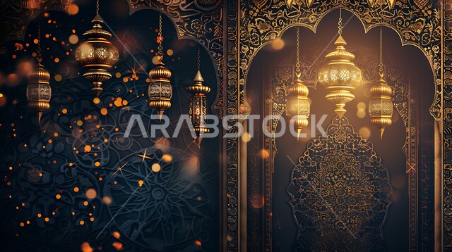 مفهوم الاحتفال بالمناسبات والأعياد الدينية الاسلامية في المملكة العربية السعودية، ديكورات وزينة رمضان المبارك, الفوانيس المعدنية التقليدية المضاءة المعلقة, البهجة بقدوم شهر الخير، الأجواء الروحانية المتميزة