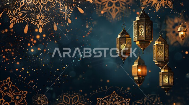 مفهوم الاحتفال بالمناسبات والأعياد الدينية الاسلامية في المملكة العربية السعودية، ديكورات وزينة رمضان المبارك, الفوانيس المعدنية التقليدية المضاءة المعلقة, البهجة بقدوم شهر الخير، الأجواء الروحانية المتميزة