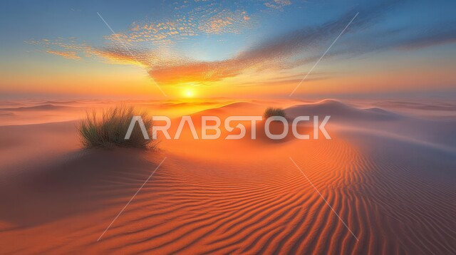 الكثبان والرمال الذهبية الناعمة بالاماكن الصحراوية في وقت الغروب, التشكيلات والتلال الرملية في الصحراء, المناطق البرية والمناظر الطبيعية في المملكة العربية السعودية,  رحلات السفاري الترفيهية, خلفية الطبيعة