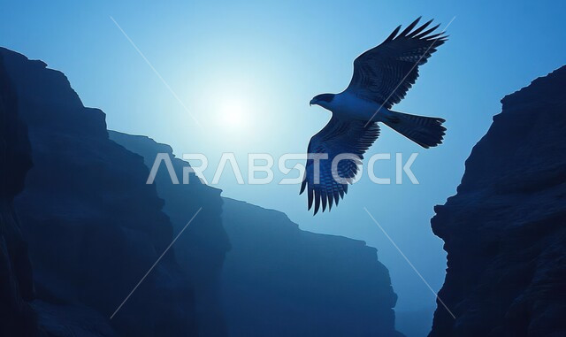 ترويض وتدريب الطيور الجارحة والمفترسة، إقامة نادي الصقور في موسم الصيد السنوي في المملكة العربية السعودية، الفخر بالتراث السعودي العريق، طائر الصقر يحلق في إحدى المحميات الطبيعيه، رمز القوة والتحدي وحدة البصر