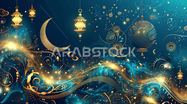 اكسسوارت وزينة متميزة، فرحة المسلمين بقدوم شهرالخير، التصميم العصري للفوانيس والتحف التقليدية, إضاءة المصابيح المعدنية المزخرفة مع الهلال، قدوم شهر رمضان المبارك، مفهوم الاحتفال بالمناسبات والأعياد الدينية الاسلامية