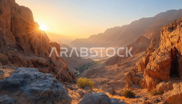 Natural rock formations in the desert of the Kingdom of Saudi Arabia, desert nature and mountainous environment, rock formations in mountains, peaks and highlands, natural tourist places and ancient historical archaeological landmarks, nature background.