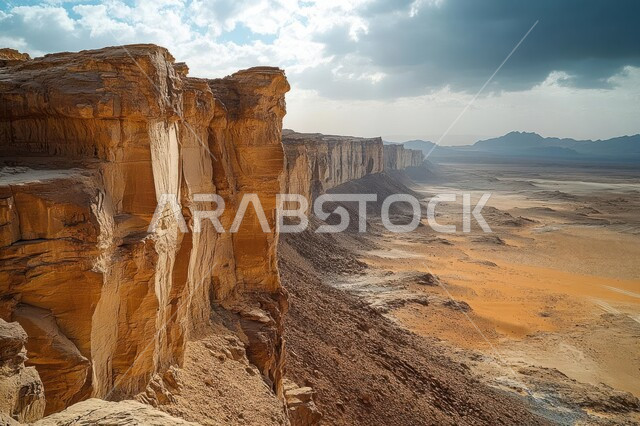 Natural rock formations in the desert of the Kingdom of Saudi Arabia, desert nature and mountainous environment, rock formations in mountains, peaks and highlands, natural tourist places and ancient historical archaeological landmarks, nature background.