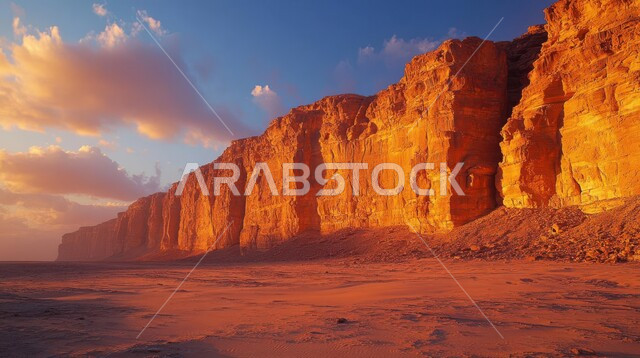 Desert nature and mountainous environment, natural rock formations in the desert of the Kingdom of Saudi Arabia, rock formations in mountains, peaks and highlands, natural tourist places and ancient historical archaeological landmarks, nature background
