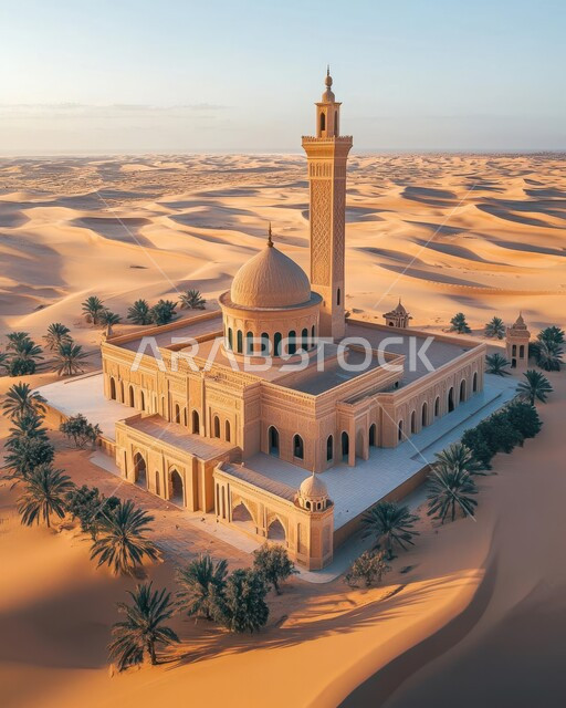 التصاميم والديكورات العصرية للقبب والمآذن، العبادة والتقرب إلى الله، مناطق البادية والبيئة الطبيعية الصحراوية، مسجد وسط الرمال الذهبية في صحراء المملكة العربية السعودية، الاهتمام بزراعة أشجار النخيل والنباتات البرية، الفن الهندسي المعماري لبناء المساجد