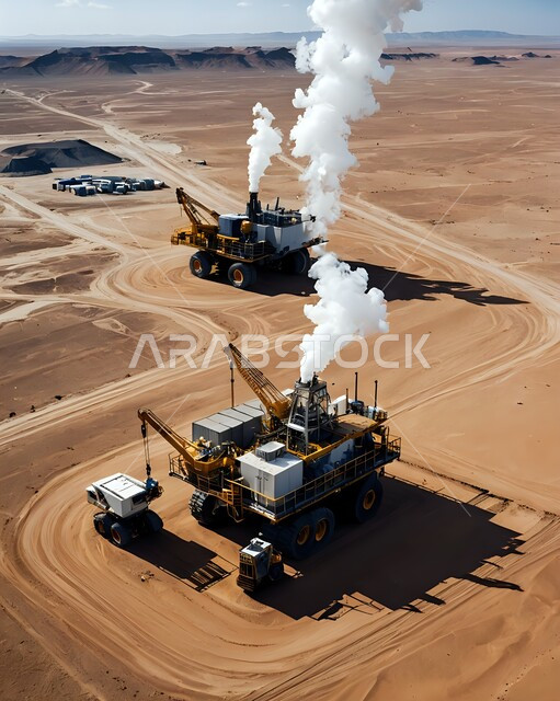 Extraction and export of underground resources, adoption of modern techniques and technology in the Kingdom of Saudi Arabia, quality of production laboratories and equipment, platforms for extracting oil and oils in the middle of the desert.