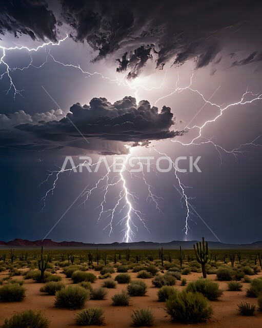 منظر الرعد والبرق في السماء، تكاثف السحب السوداء، الأجواء الشتوية الباردة في المملكة العربية السعودية، الكوارث والظواهر الطبيعية