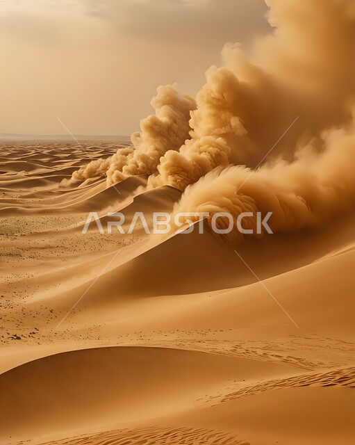 منظر الإعصار الهوائي،  رياح ترابية في المناطق الصحراوية، الظواهر والكوارث الطبيعية،  التشكيلات والتكوينات في المملكة العربية السعودية، الزوابع الغبارية، الكثبان والرمال الذهبية الناعمة