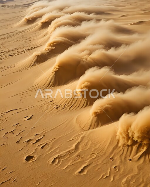منظر الإعصار الهوائي،  رياح ترابية في المناطق الصحراوية، الظواهر والكوارث الطبيعية،  التشكيلات والتكوينات في المملكة العربية السعودية، الزوابع الغبارية، الكثبان والرمال الذهبية الناعمة