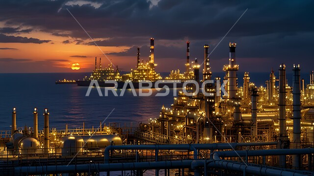  صناعات ومشاريع بتروكيماوية، النهضة بالاقتصاد الوطني السعودي, مفهوم هندسة البترول, مصفاة تكرير النفط والغاز المضاءة ليلا, مصانع النفط في المملكة العربية السعودية, جودة الآلات والمعدات في معامل استخرج الثروة النفطية من اعماق البحار