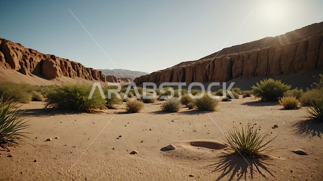 النباتات والمزروعات البرية في المحميات الطبيعية، الكثبان والمرتفعات الرملية في الصحراء, الرمال الذهبية الناعمة في المناطق الصحراوية, نمو الشوكيات والأعشاب في براري المملكة العربية السعودية