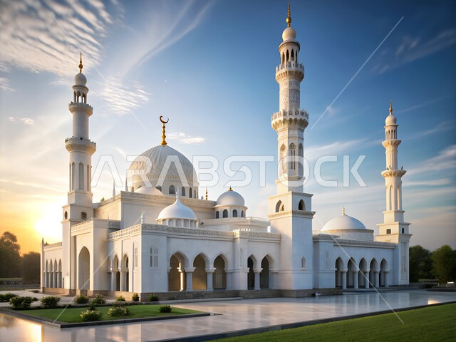 الفن الهندسي المعماري لبناء المساجد في المملكة العربية السعودية, نداء المسلمين لأداء الفرائض والصلوات, مفهوم العبادة والتقرب الى الله, الديكورات والتصاميم الخارجية للمآذن والقبب الشامخة وقت غروب الشمس, المعالم الدينية الإسلامية المقدسة