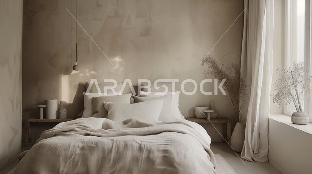 سرير كبير ومريح بتصميم حديث، اكسسوارات وتحف عصرية، الواجهات والنوافذ الكبيرة، غرفة نوم بتصاميم فاخرة، أثاث منزلي راقي، ديكورات منزلية داخلية، شقق وفلل سكنية في المملكة العربية السعودية، فنادق ومنتجعات فاخرة