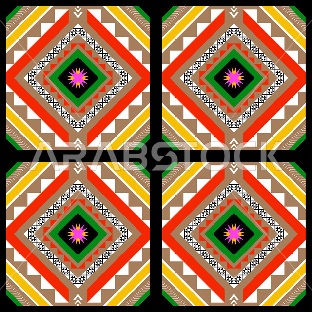 فنون حرفيه تراثيه تقليدية، التصاميم السعودية للنقوش العربيه الملونة الاصيله في المملكة العربيه، زخرفة السدو العسيري بأشكال مختلفة، التراث السعودي الشعبي