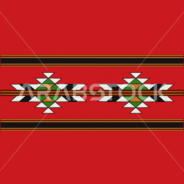 Saudi designs for authentic colorful Arabic engravings in the Kingdom of Saudi Arabia, Asir Sadu decoration in different shapes, Saudi folk heritage, traditional heritage craft arts