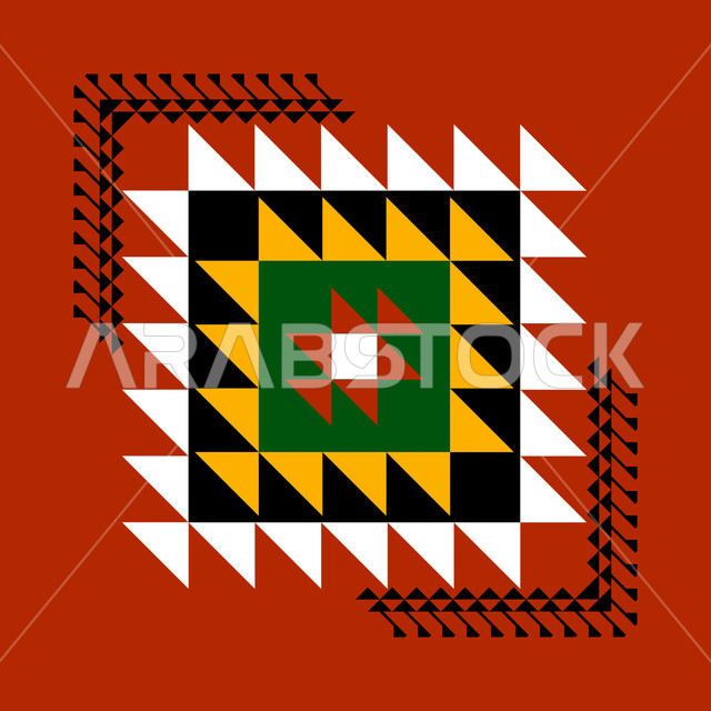 Saudi design for authentic colorful Arabic engravings in the Kingdom of Saudi Arabia, Asiri Sadu decoration in different shapes, Saudi folk heritage, traditional heritage craft arts