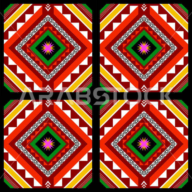 فنون حرفيه تراثيه تقليدية، التصاميم السعودية للنقوش العربيه الملونة الاصيله في المملكة العربيه، زخرفة السدو العسيري بأشكال مختلفة، التراث السعودي الشعبي