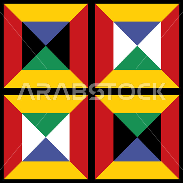 Asiri Sadu decoration in different shapes, Saudi folk heritage, traditional handicraft heritage art, Saudi design for authentic colorful Arabic engravings in the Kingdom of Saudi Arabia