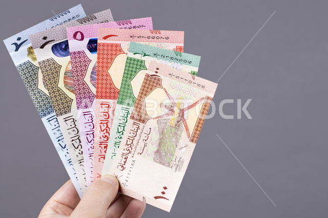 عدد من الأوراق المالية البحرية, صورة مقربة للعملات الورقية من جميع الفئات, العملة الرسمية المتداولة في البيع والشراء, مجال الاستثمار والتمويل, الاقتصاد الوطني البحريني , خلفية رمادية