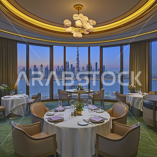 التمتع بإطلالة بانورامية عبر نوافذ زجاجية ضخمة أثناء تناول الوجبات، ديكورات عصرية لغرف الطعام في المنازل العربية السعودية، تصاميم فاخرة وحديثة لسفر الأكل، أثاث منزلي أنيق بألوان مختلفة